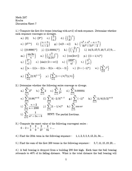 Discussion Sheet 7 Worksheet