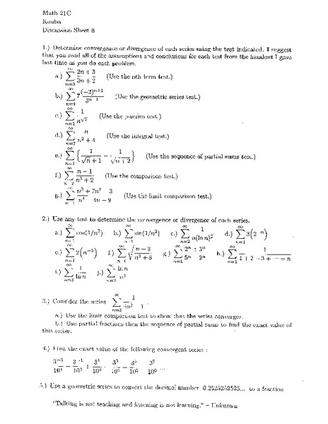 Discussion Sheet 8 Worksheet