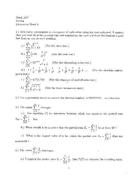 Discussion Sheet 9 Worksheet