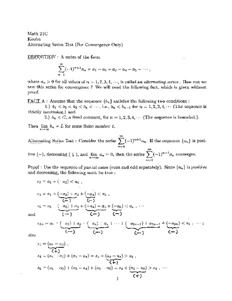 Alternating Series Test Worksheet