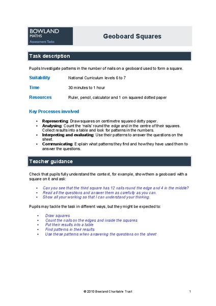 Geoboard Squares Assessment