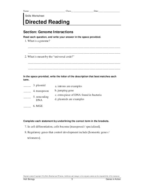 Genome Interactions Worksheet