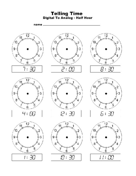 Telling Time: Digital to Analog Worksheet