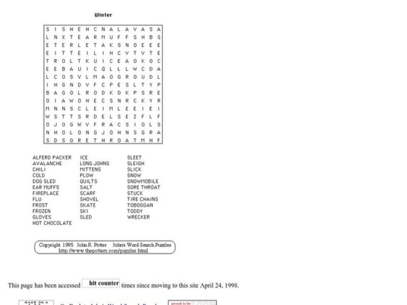 Winter Word Search Worksheet