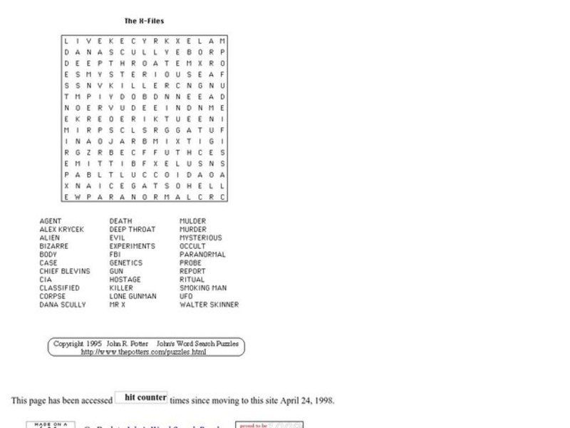 The X Files Word Search Worksheet