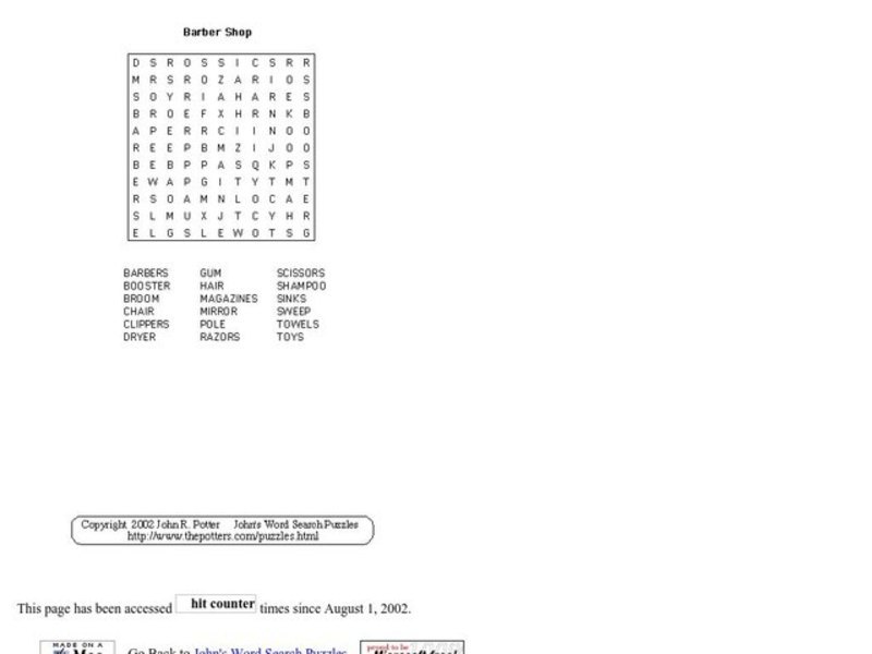 Barber Shop Worksheet