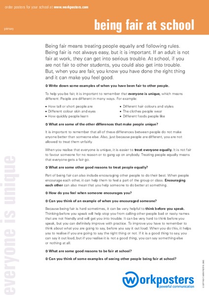 Being Fair At School Organizer