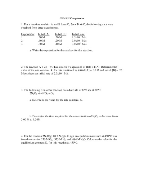 Chemistry 152 - Competencies Worksheet