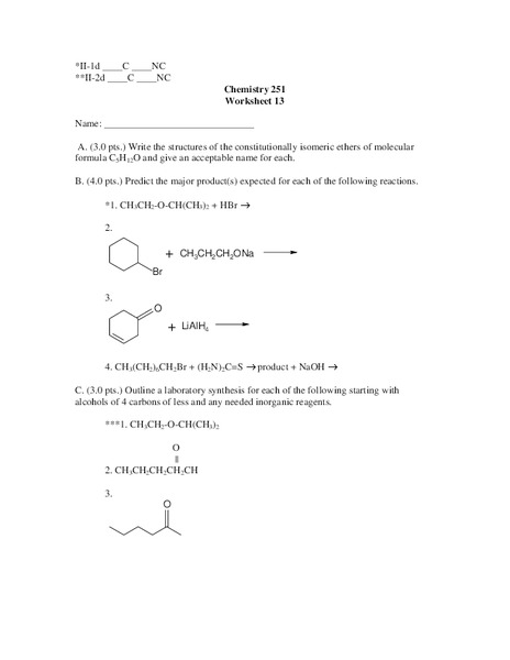 Chemical Reactions Worksheet