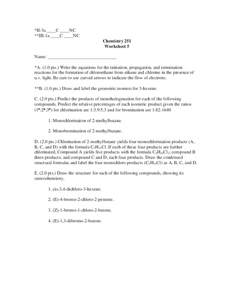 Chemical Reactions Worksheet