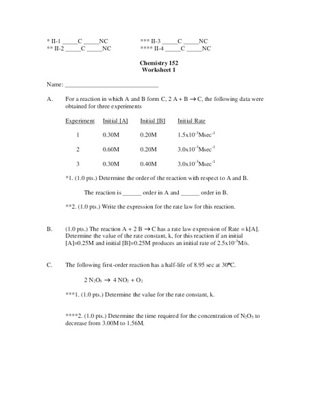 Chemical Reactions Worksheet