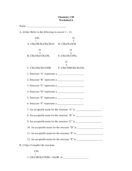 Chemical Compounds and Reactions Worksheet
