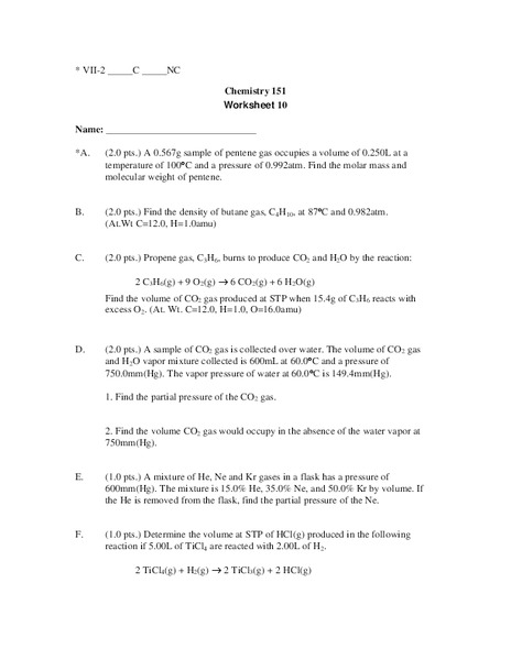 Gas Laws Worksheet