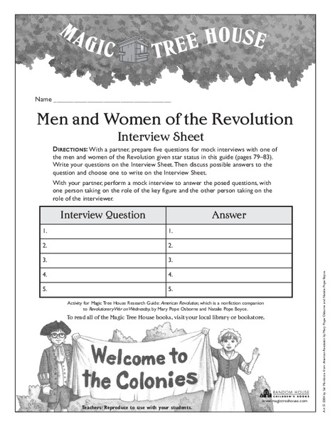 Men and Women of the Revolution Interview Sheet- Magic Tree House Series Organizer