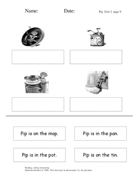 Location Words- Match the Words to the Pictures Worksheet