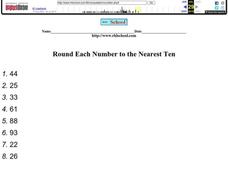 Round Each Number to the Nearest Ten Worksheet