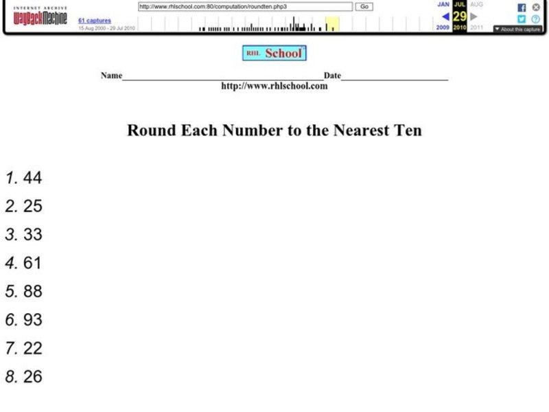 Round Each Number to the Nearest Ten Worksheet