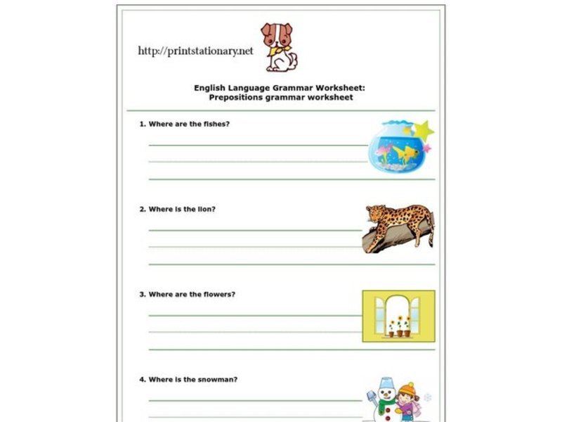 English Language Grammar Worksheet: Prepositions Grammar Worksheet Worksheet