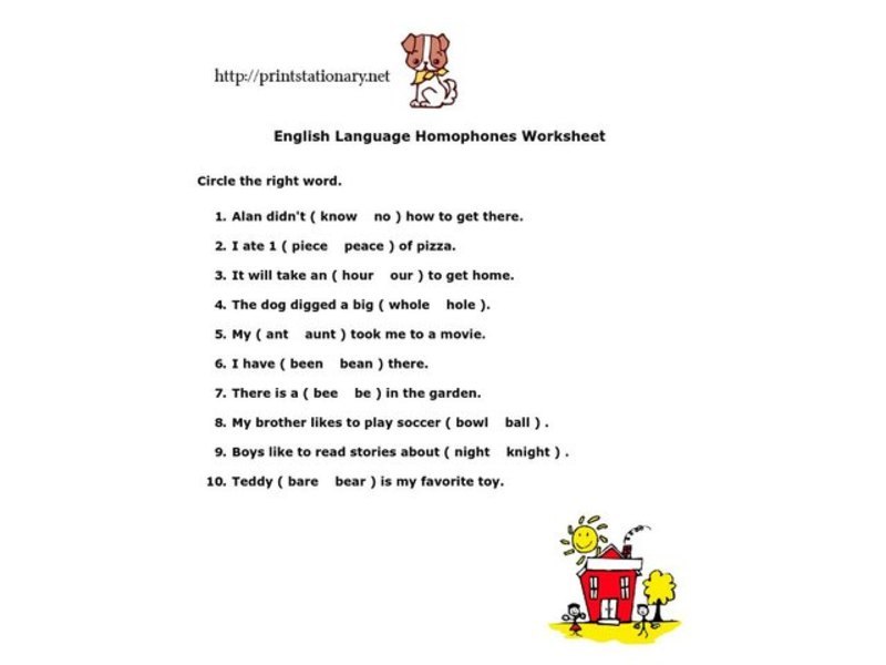 Homophones Worksheet