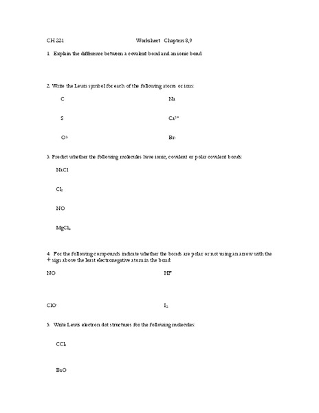 Worksheet-Bonding Worksheet