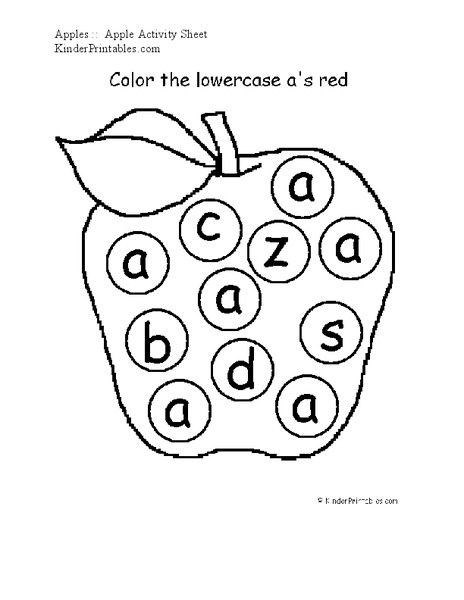 Lower Case A: Apple Activity Worksheet