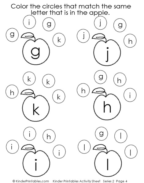 Letter Matching- g, h, i, j, k, l Worksheet