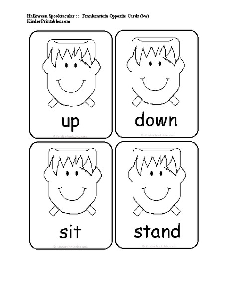 Frankenstein Opposites Cards Worksheet