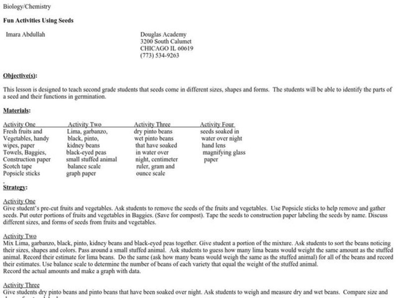 Fun Activities Using Seeds Lesson Plan