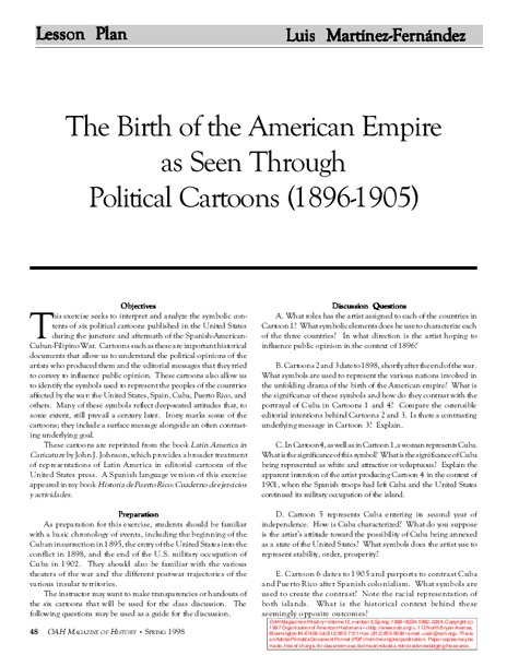 The Birth of the American Empire  as Seen Through  Political Cartoons (1896-1905) Lesson Plan