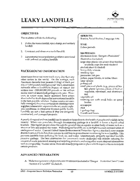 Leaky Landfills Lesson Plan