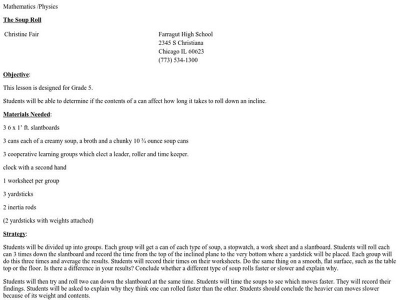 The Soup Roll Lesson Plan