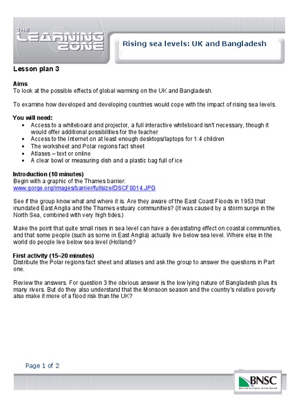 Rising Sea Levels: UK and Bangladesh Lesson Plan