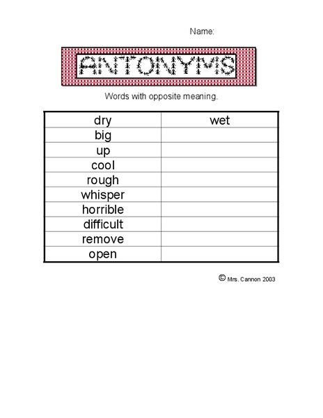 Antonyms Lesson Plan