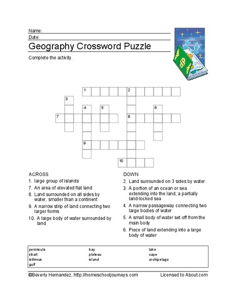 Geography Crossword Puzzle Worksheet