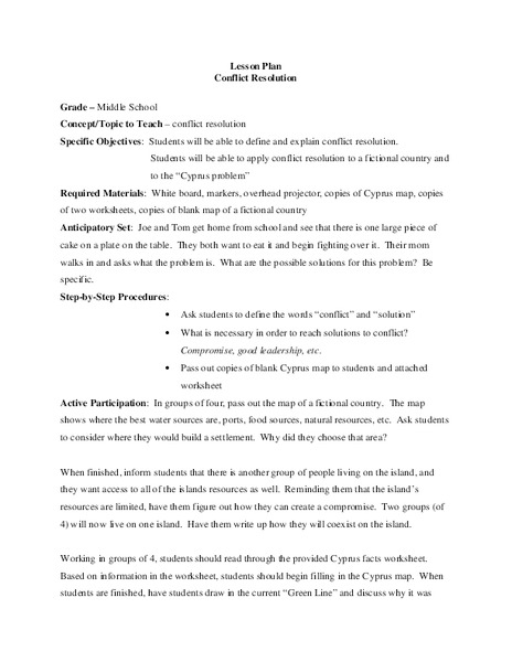 Conflict Resolution Lesson Plan
