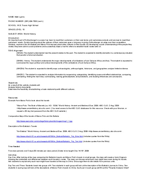 Medieval Travelers Lesson Plan