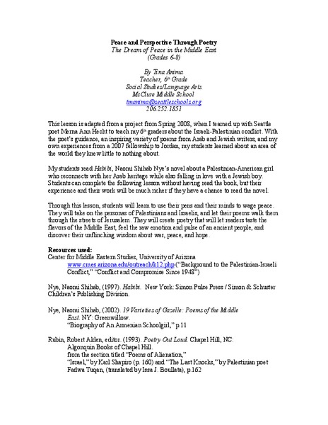 Peace and Perspective through Poetry: The Dream of Peace in the Middle East Lesson Plan