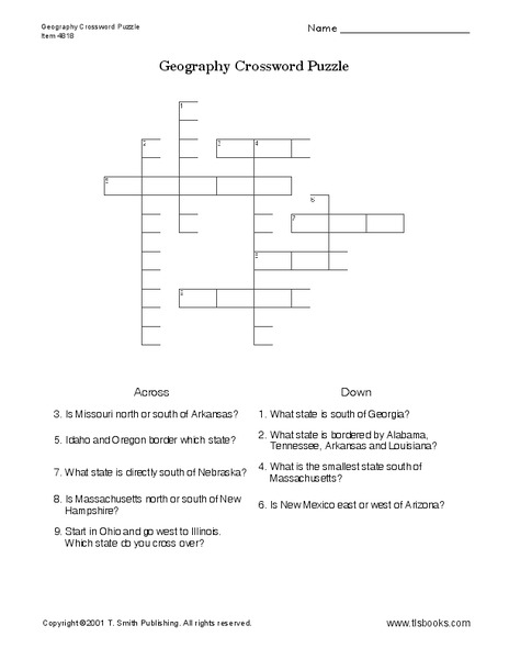 Geography Crossword Puzzle Worksheet