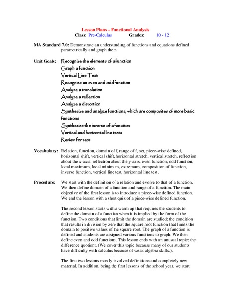 Functional Analysis Lesson Plan