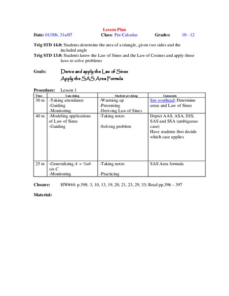 Area of a Triangle Lesson Plan