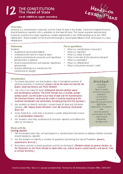 The Constitution: The Head of State Lesson Plan