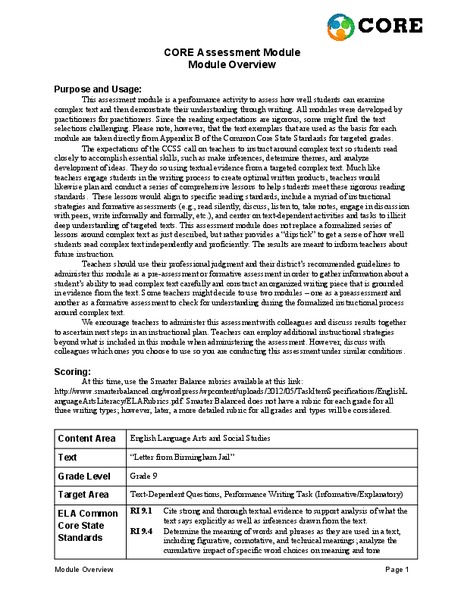 Letter From Birmingham Jail Assessment