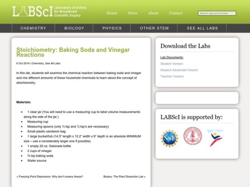 Stoichiometry: Baking Soda and Vinegar Reactions Lesson Plan