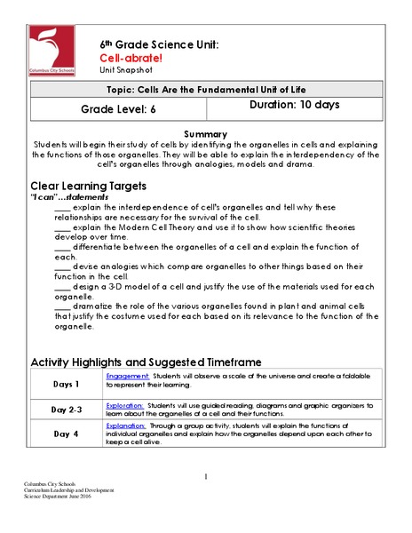 Cell-abrate! Unit Plan