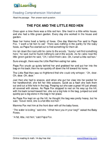 The Fox and the Little Red Hen Worksheet