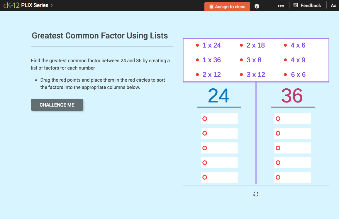 Greatest Common Factor Using Lists Interactive