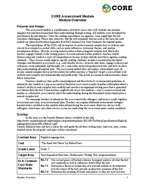 The Road Not Taken Assessment