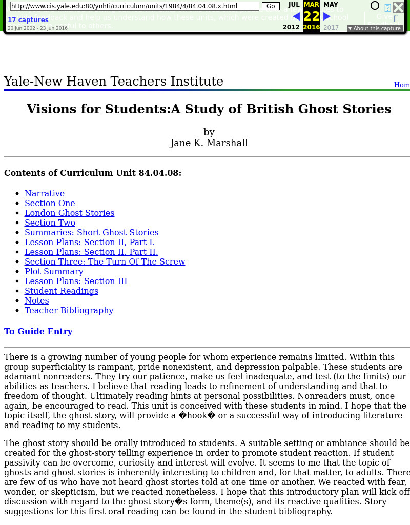 Visions for Students: A Study of British Ghost Stories Unit Plan