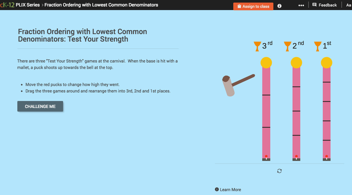 Fraction Ordering with Lowest Common Denominators: Test Your Strength Interactive