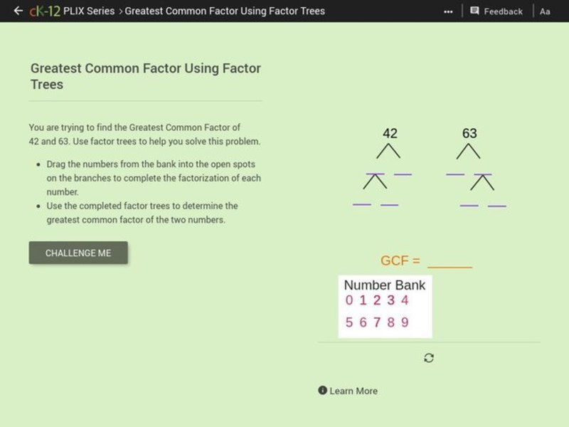 Greatest Common Factor Using Factor Trees Interactive